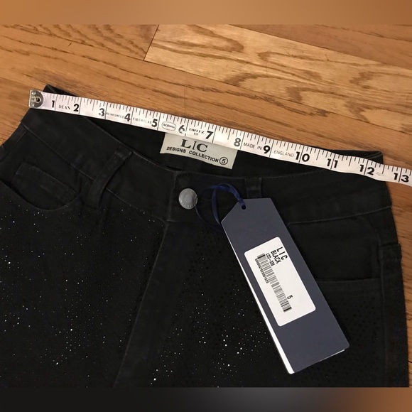 NWT Black rhinestone high waist wide/straight leg jeans size 5 - Picture 9 of 14